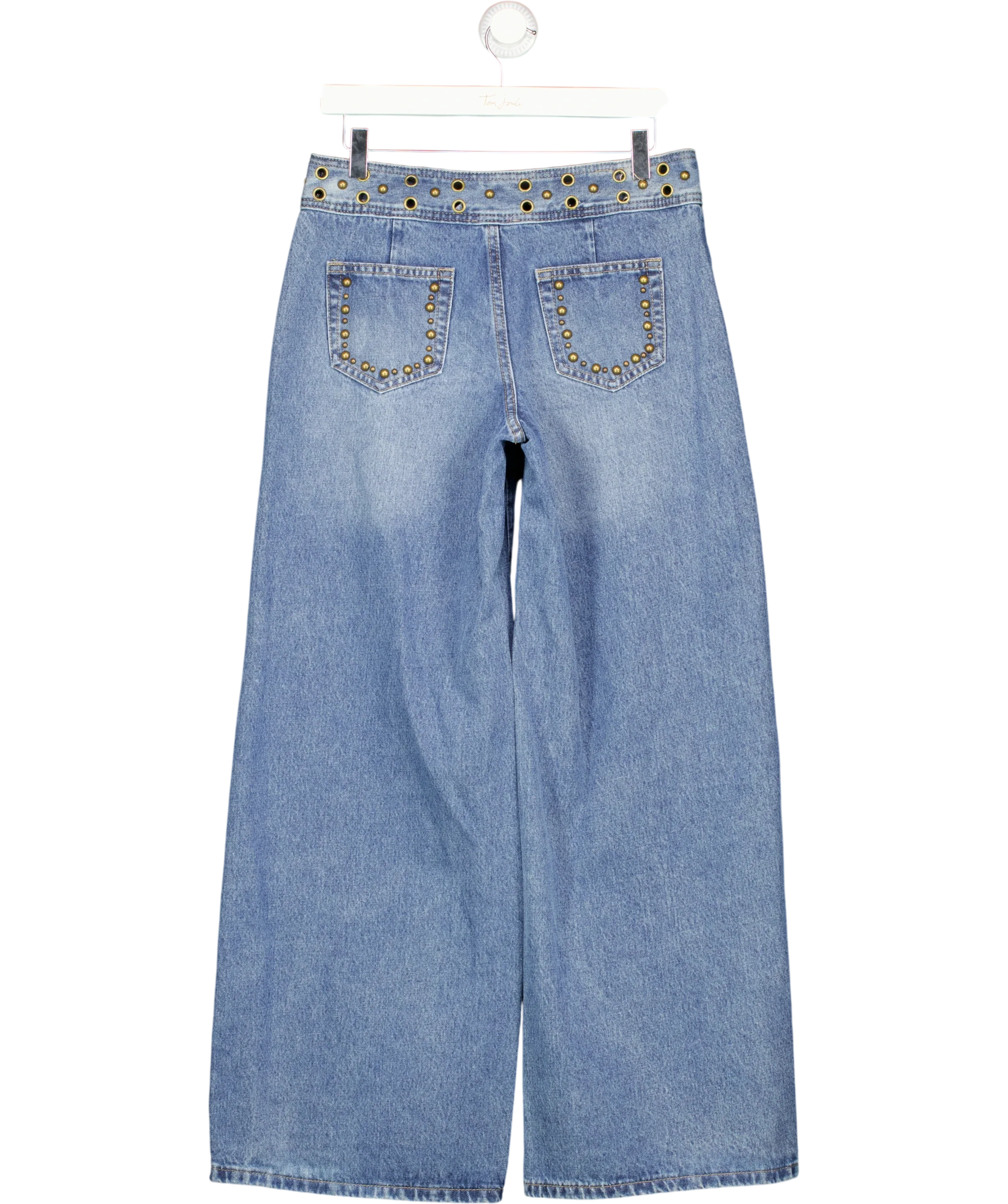 Edikted Blue Grommet Wide Leg Lace Up Jeans, size UK S — back