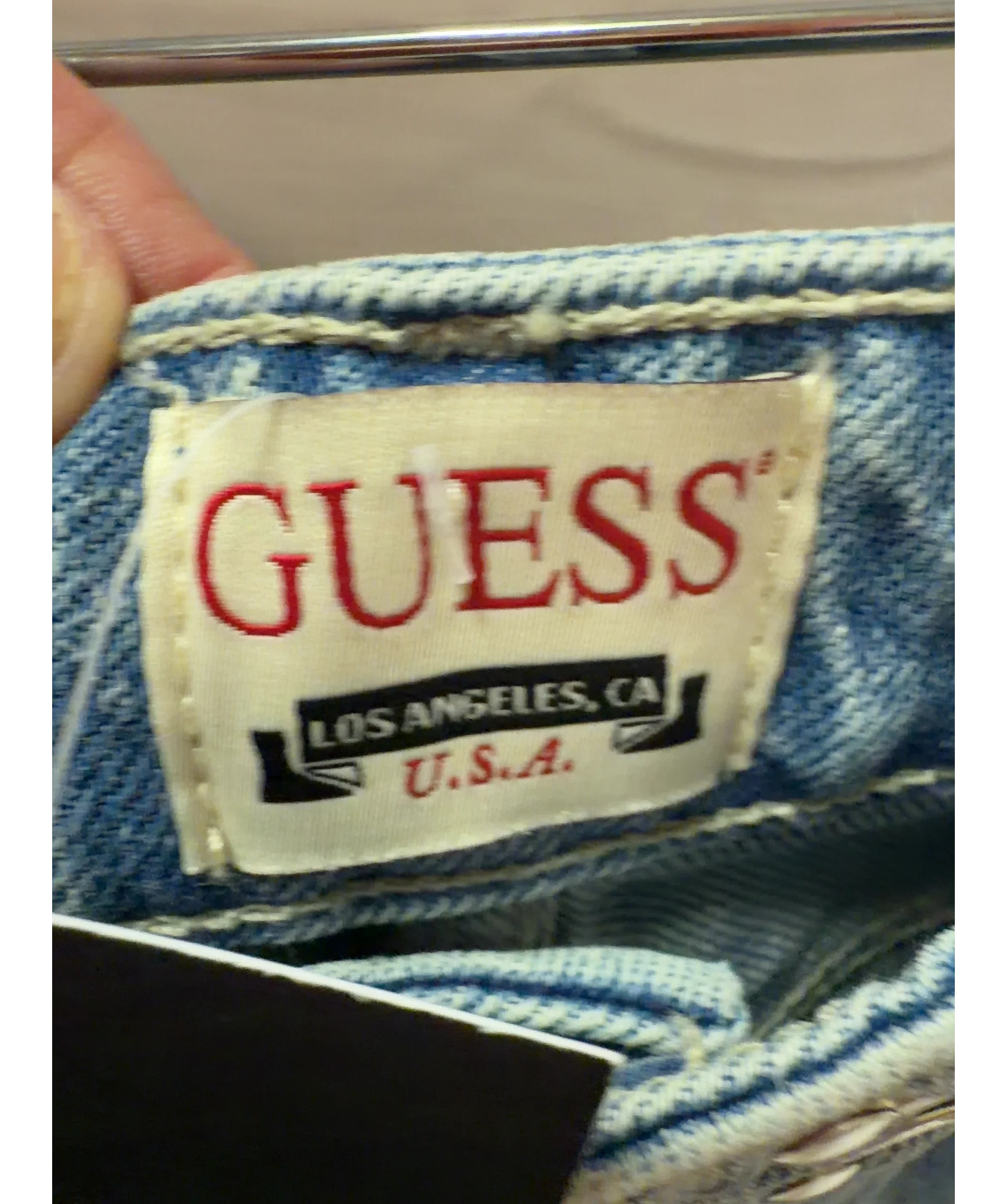 Guess Blue Studded Waist Wide Leg Jeans Blue, size W28 — detail