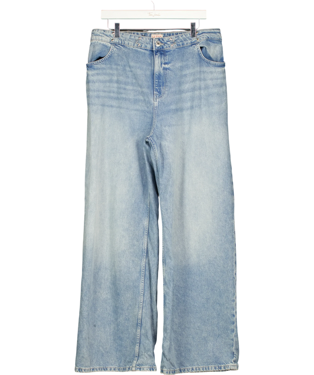 Guess Blue Studded Waist Wide Leg Jeans Blue, size W28 — front