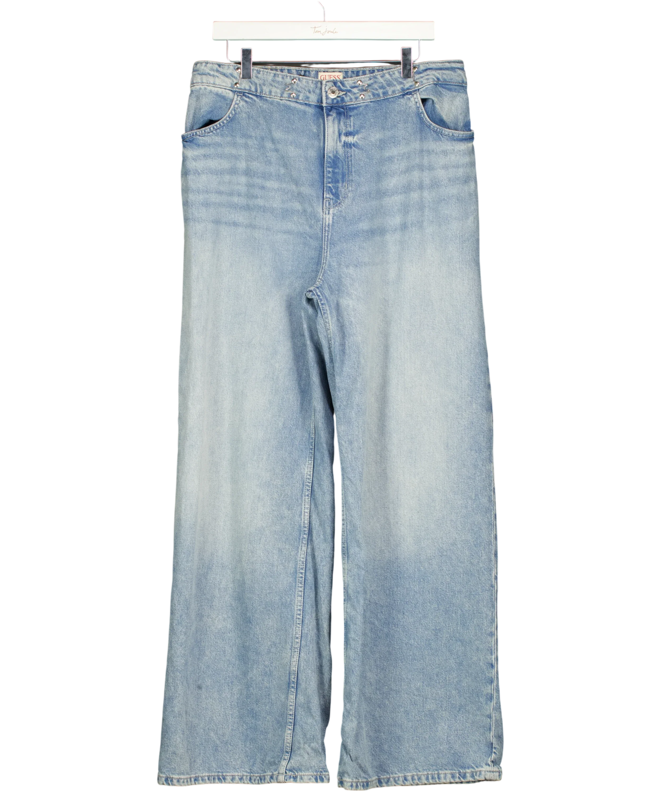 Guess Blue Studded Waist Wide Leg Jeans Blue, size W28 — front