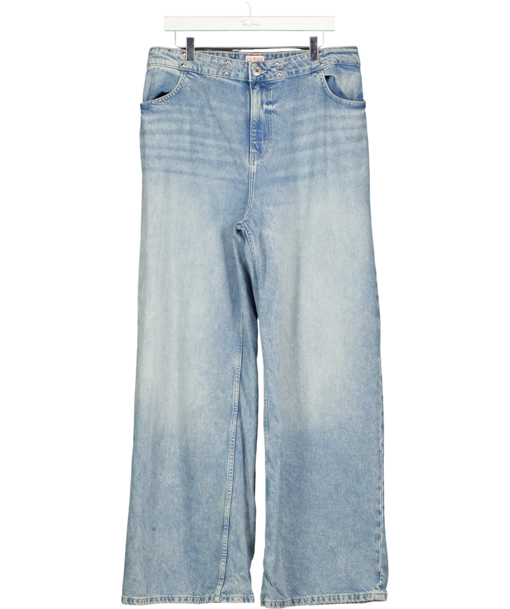 Guess Blue Studded Waist Wide Leg Jeans Blue, size W28 — front