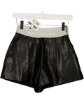 ANN ANDELMAN Black Black Faux Leather Logo Waistband Shorts, size UK XS — front