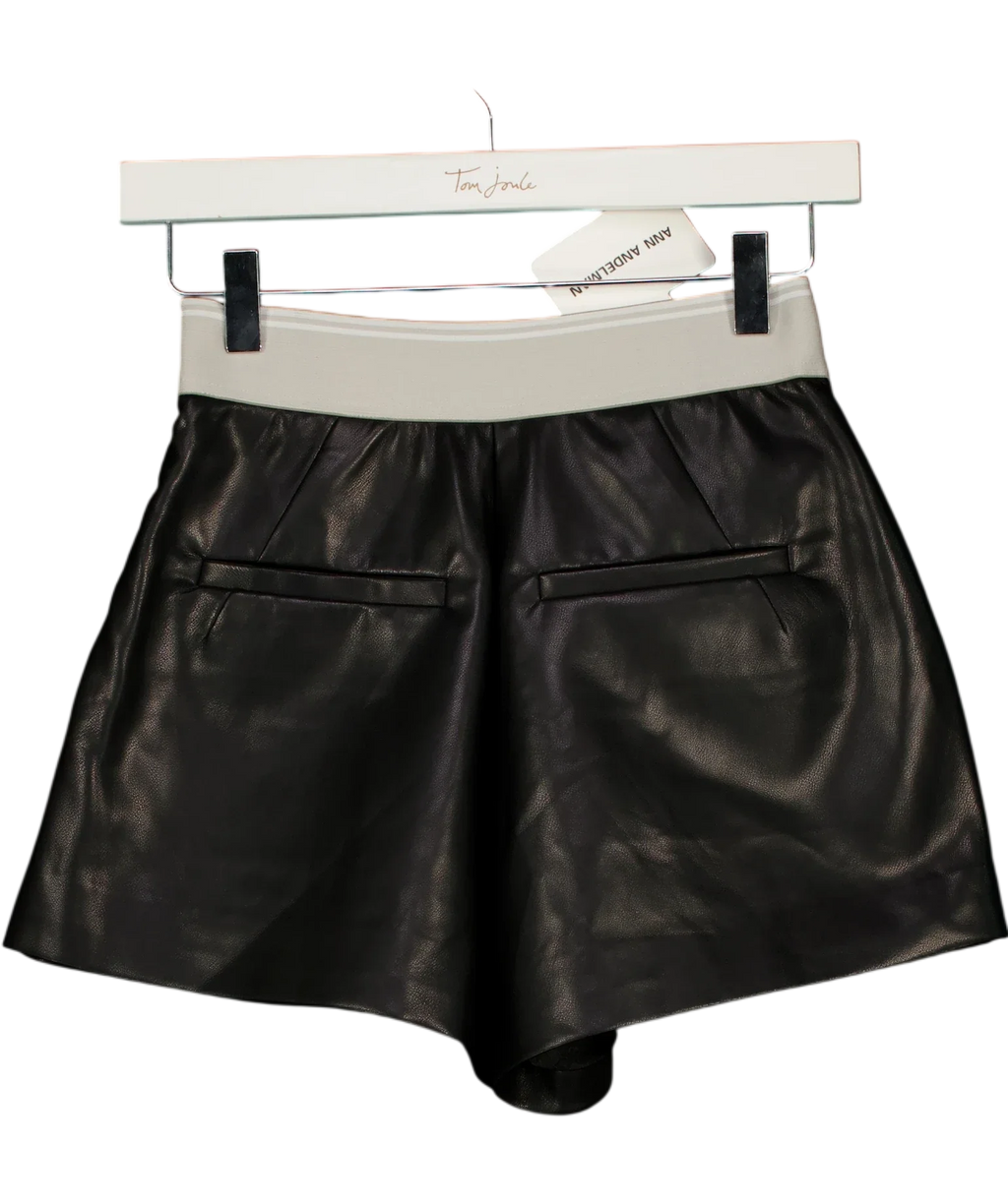 ANN ANDELMAN Black Black Faux Leather Logo Waistband Shorts, size UK XS — back