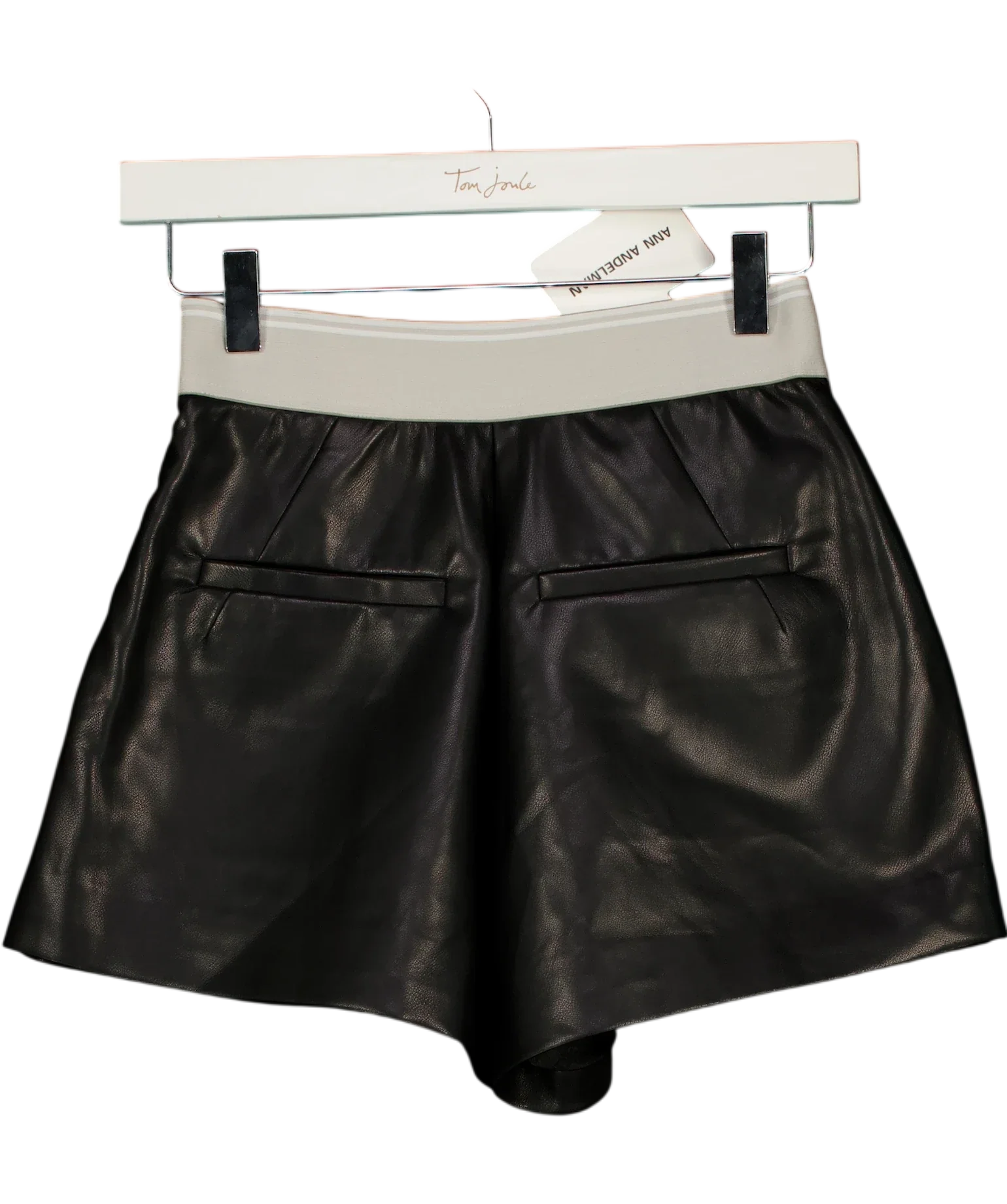 ANN ANDELMAN Black Black Faux Leather Logo Waistband Shorts, size UK XS — back