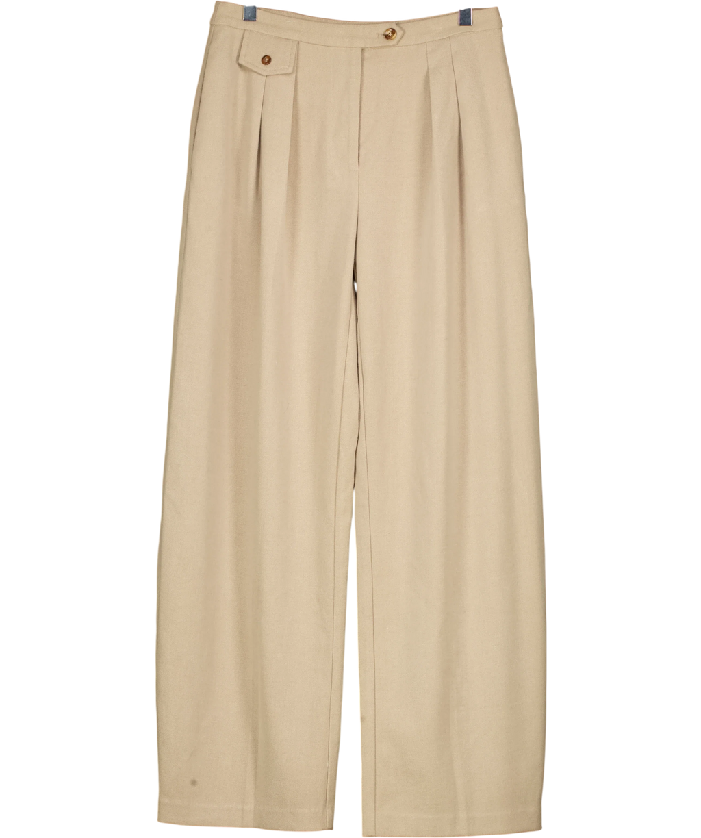 The Couture Club Beige Pleated Wide Leg Trousers Beige, size UK 8 — front