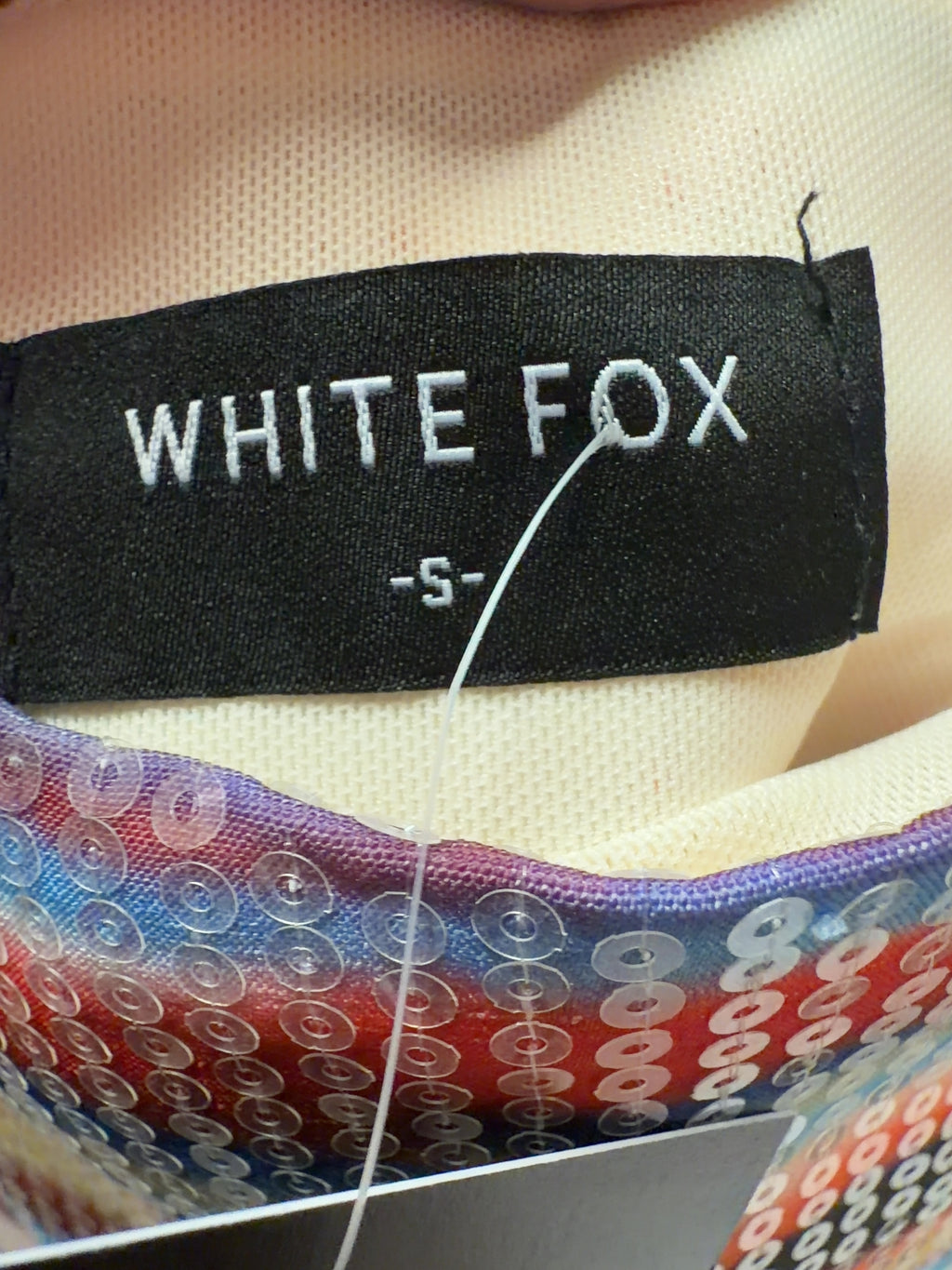 WHITE FOX Multicoloured Multi-Colour Striped Sequin Fringe Mini Skirt, size UK S — care label