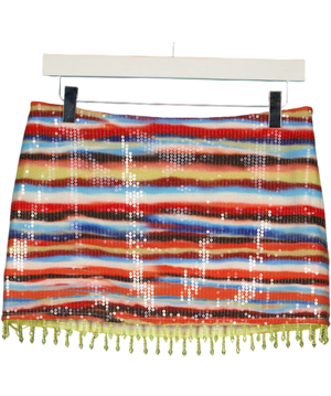 WHITE FOX Multicoloured Multi-colour Striped Sequin Fringe Mini Skirt UK S