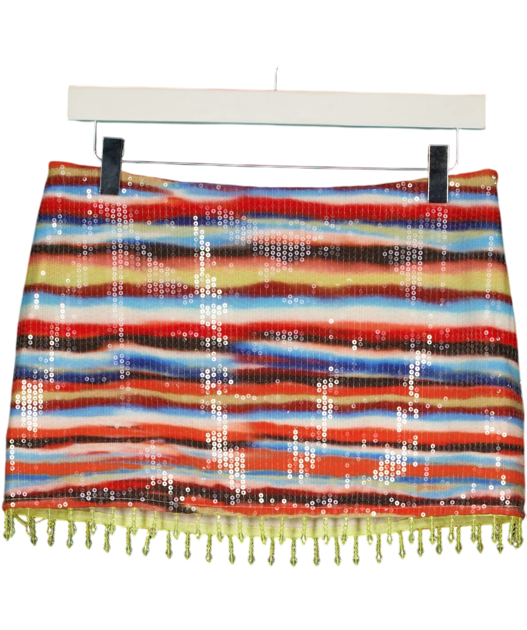WHITE FOX Multicoloured Multi-Colour Striped Sequin Fringe Mini Skirt, size UK S — front