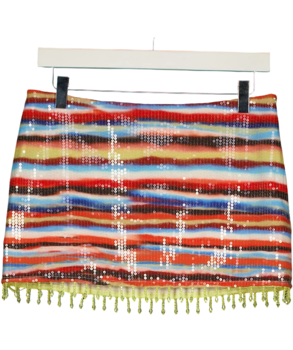 WHITE FOX Multicoloured Multi-Colour Striped Sequin Fringe Mini Skirt, size UK S — front