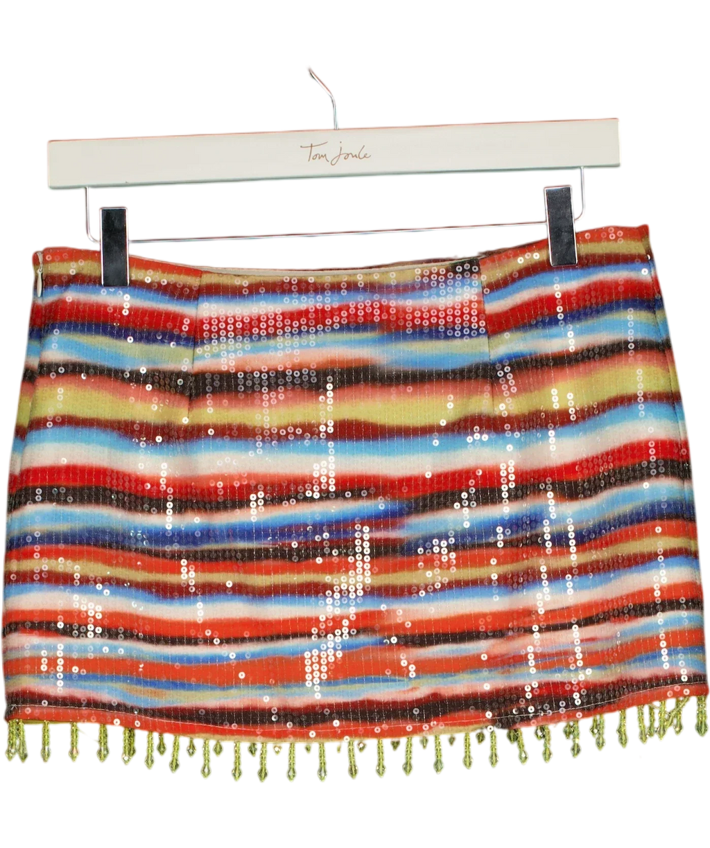 WHITE FOX Multicoloured Multi-Colour Striped Sequin Fringe Mini Skirt, size UK S — back