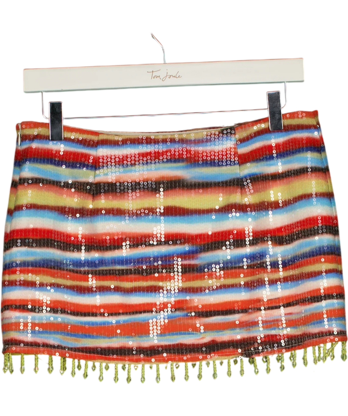 WHITE FOX Multicoloured Multi-Colour Striped Sequin Fringe Mini Skirt, size UK S — back