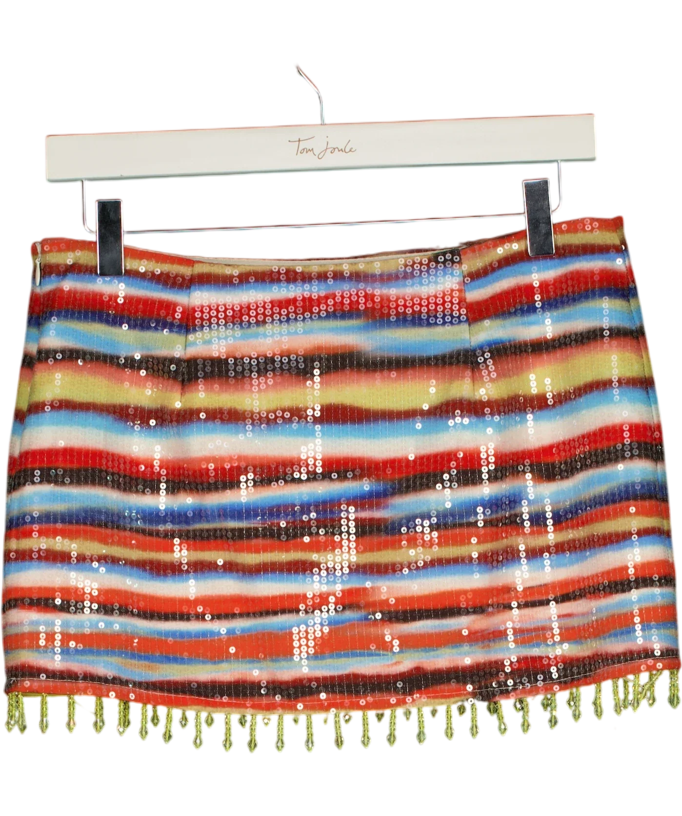 WHITE FOX Multicoloured Multi-Colour Striped Sequin Fringe Mini Skirt, size UK S — back
