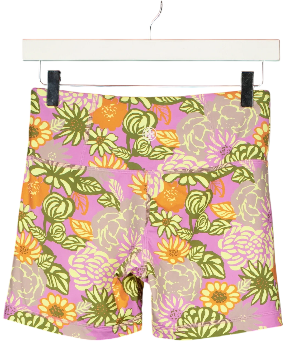 TORY BURCH SPORT Multicoloured Weightless Printed Bike Short in Gardenias, size UK S — back