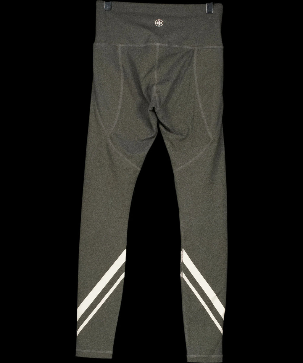 TORY BURCH SPORT Grey Melange Grey Side Pocket Chevron Leggings, size UK XS — label