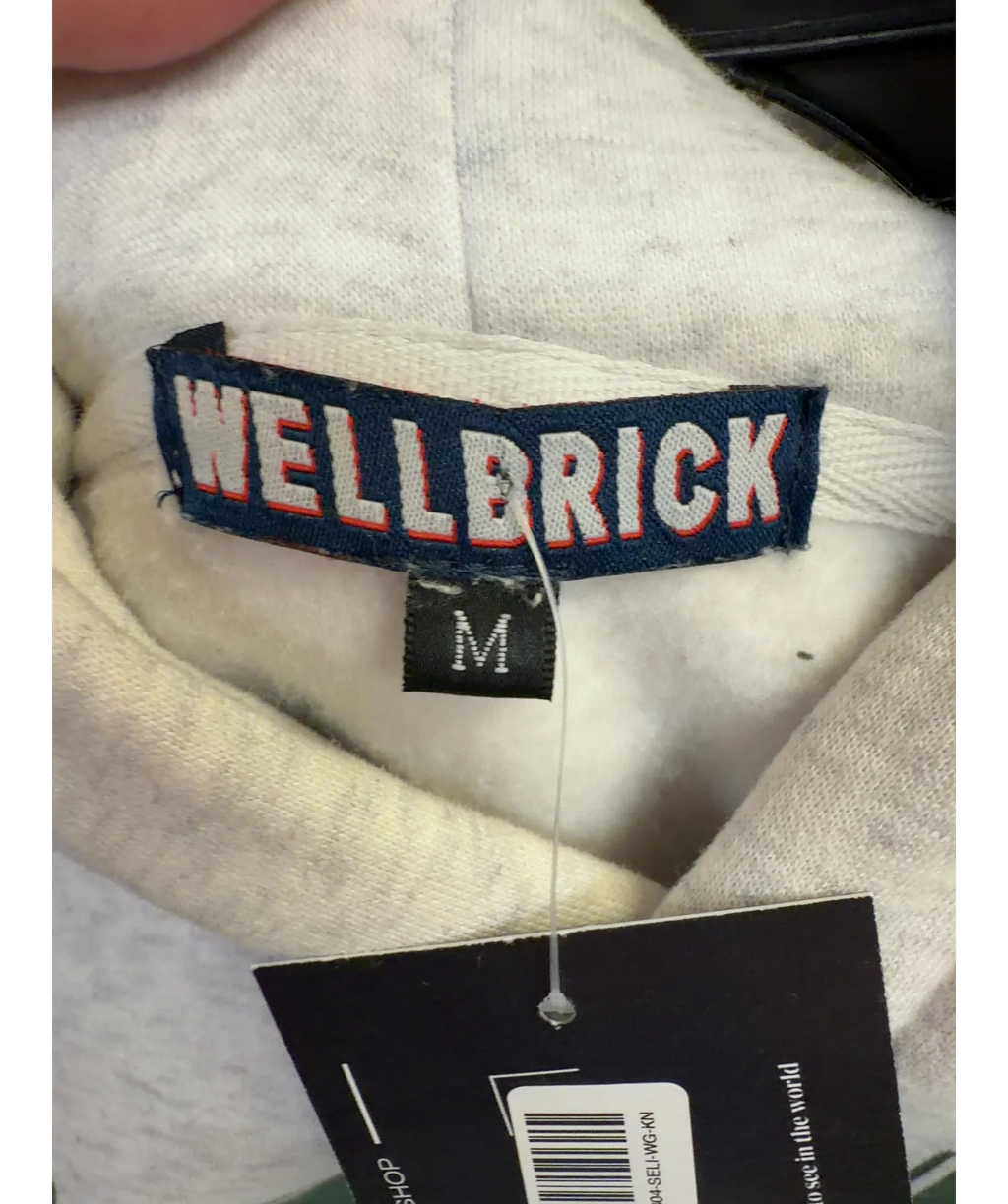 WELLBRICK Grey Grey Marl Green Graphic Logo Hoodie, size UK M — care label
