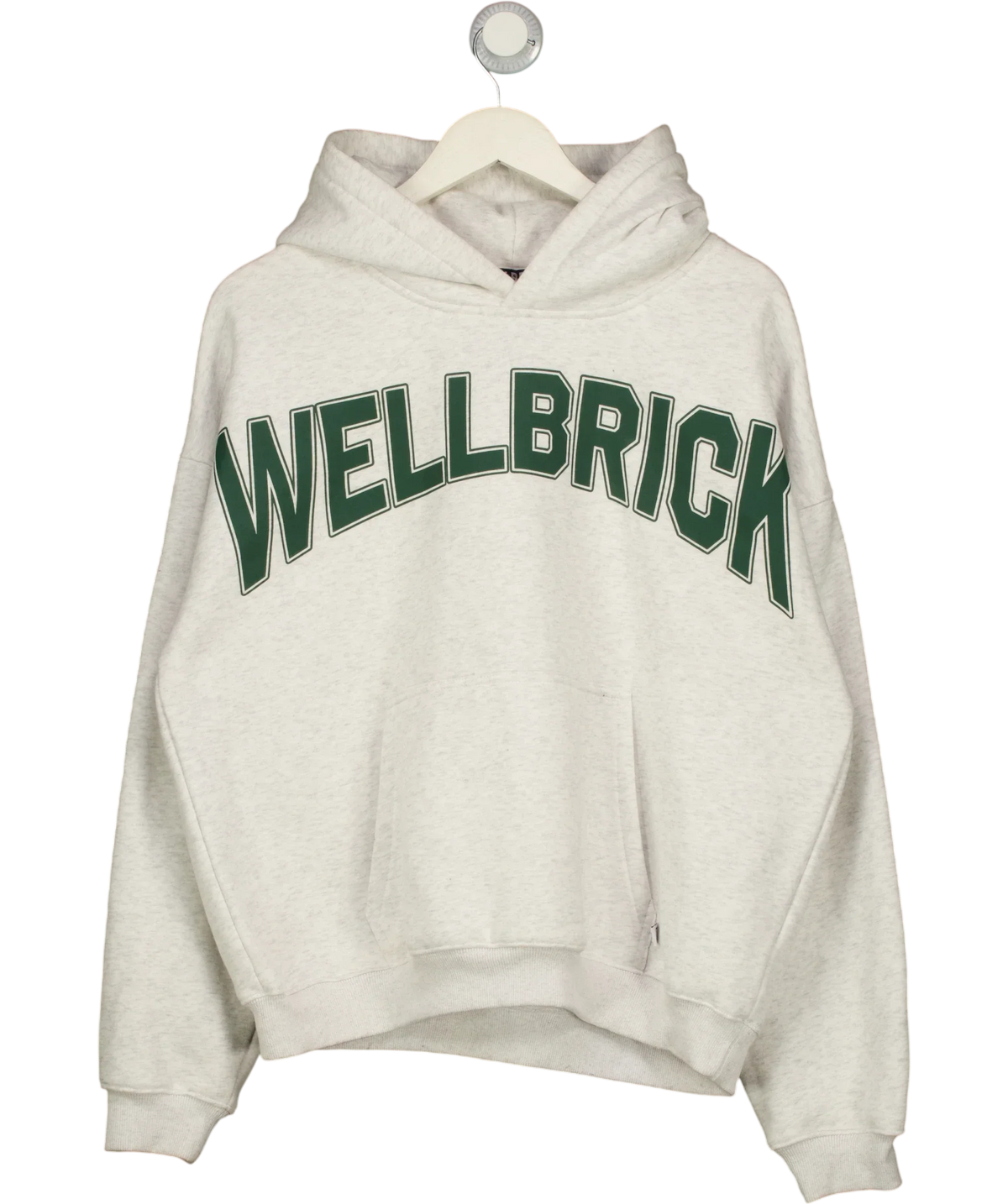 WELLBRICK Grey Grey Marl Green Graphic Logo Hoodie, size UK M — front
