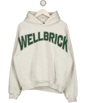WELLBRICK Grey Marl Green Graphic Logo Hoodie UK M