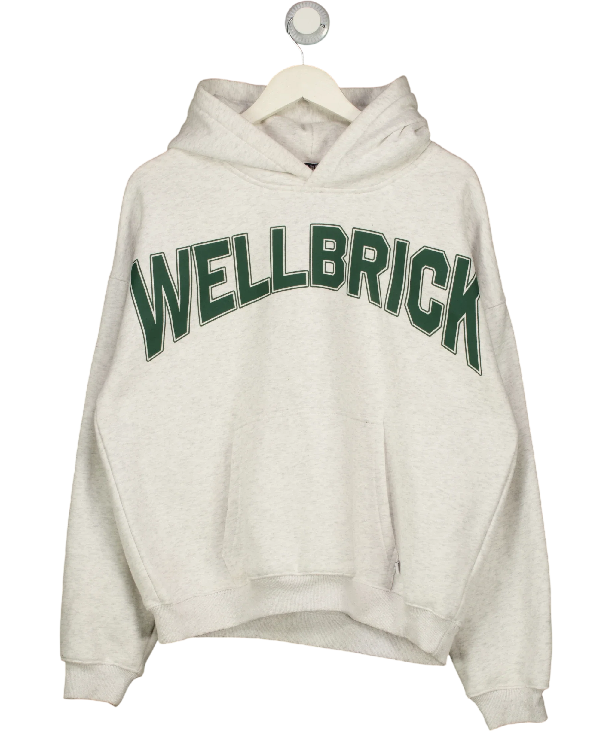 WELLBRICK Grey Grey Marl Green Graphic Logo Hoodie, size UK M — front