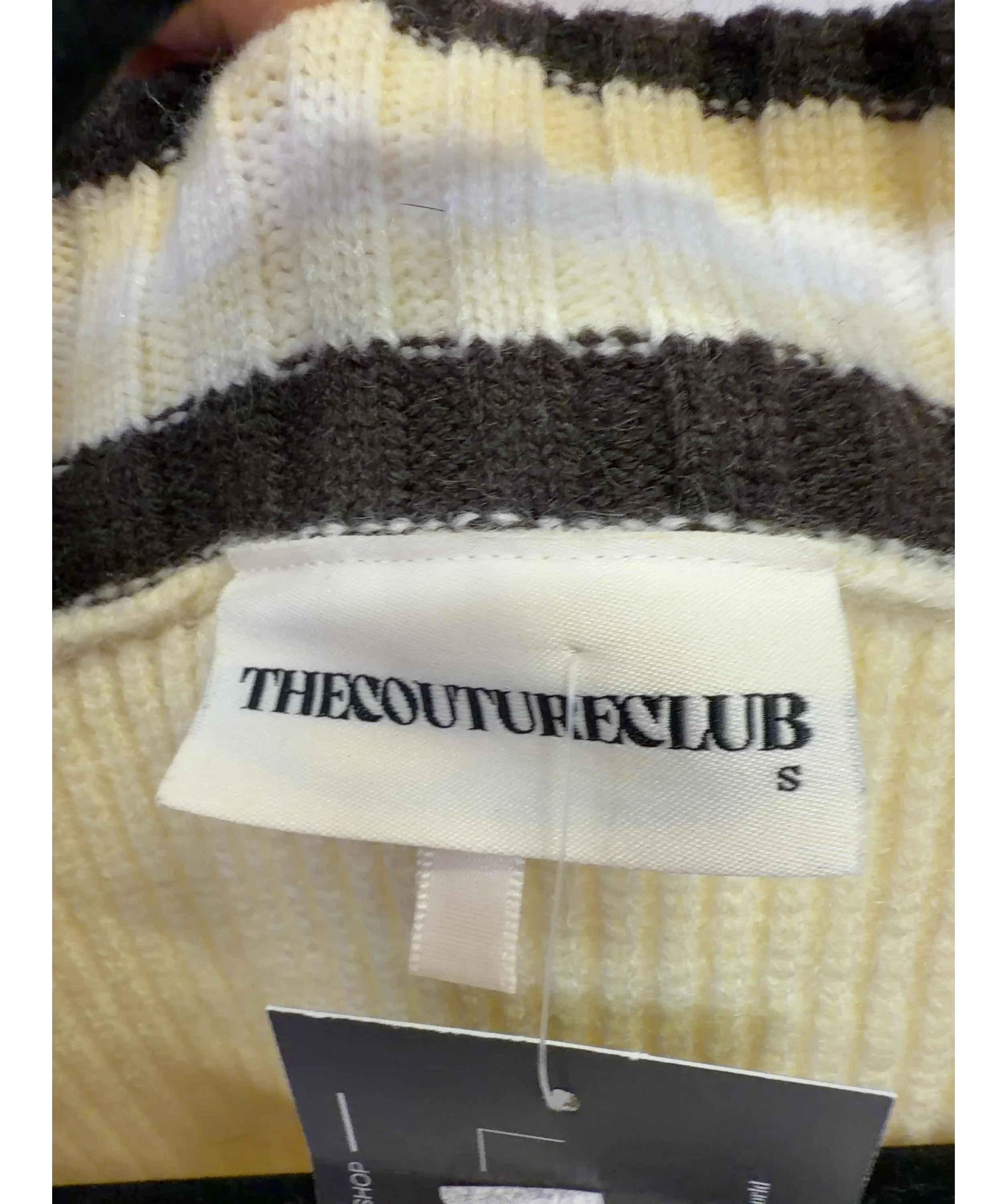 The Couture Club Cream Pastel Yellow V Neck Cricket Jumper, size UK S — detail