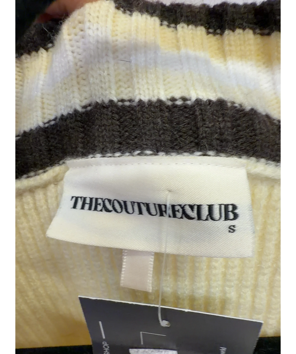 The Couture Club Cream Pastel Yellow V Neck Cricket Jumper, size UK S — detail