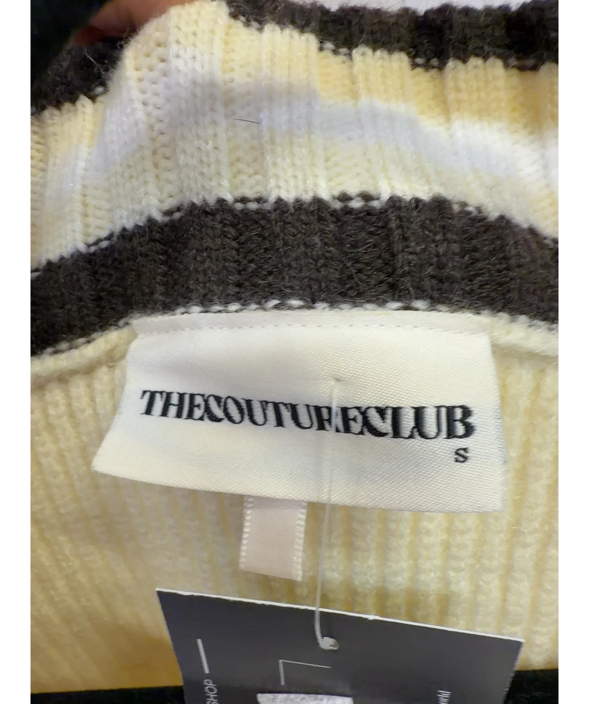 The Couture Club Cream Pastel Yellow V Neck Cricket Jumper, size UK S — detail