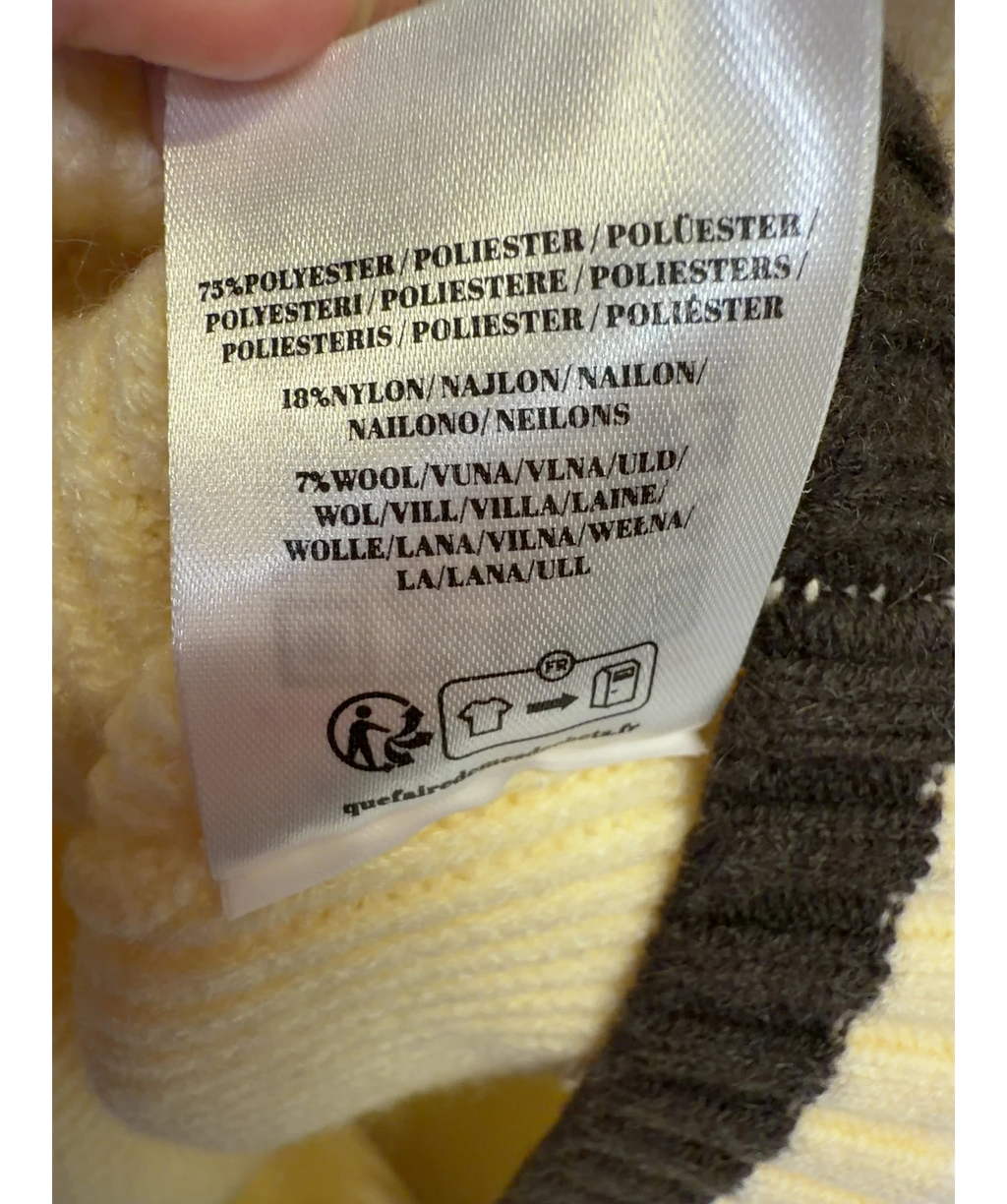 The Couture Club Cream Pastel Yellow V Neck Cricket Jumper, size UK S — label