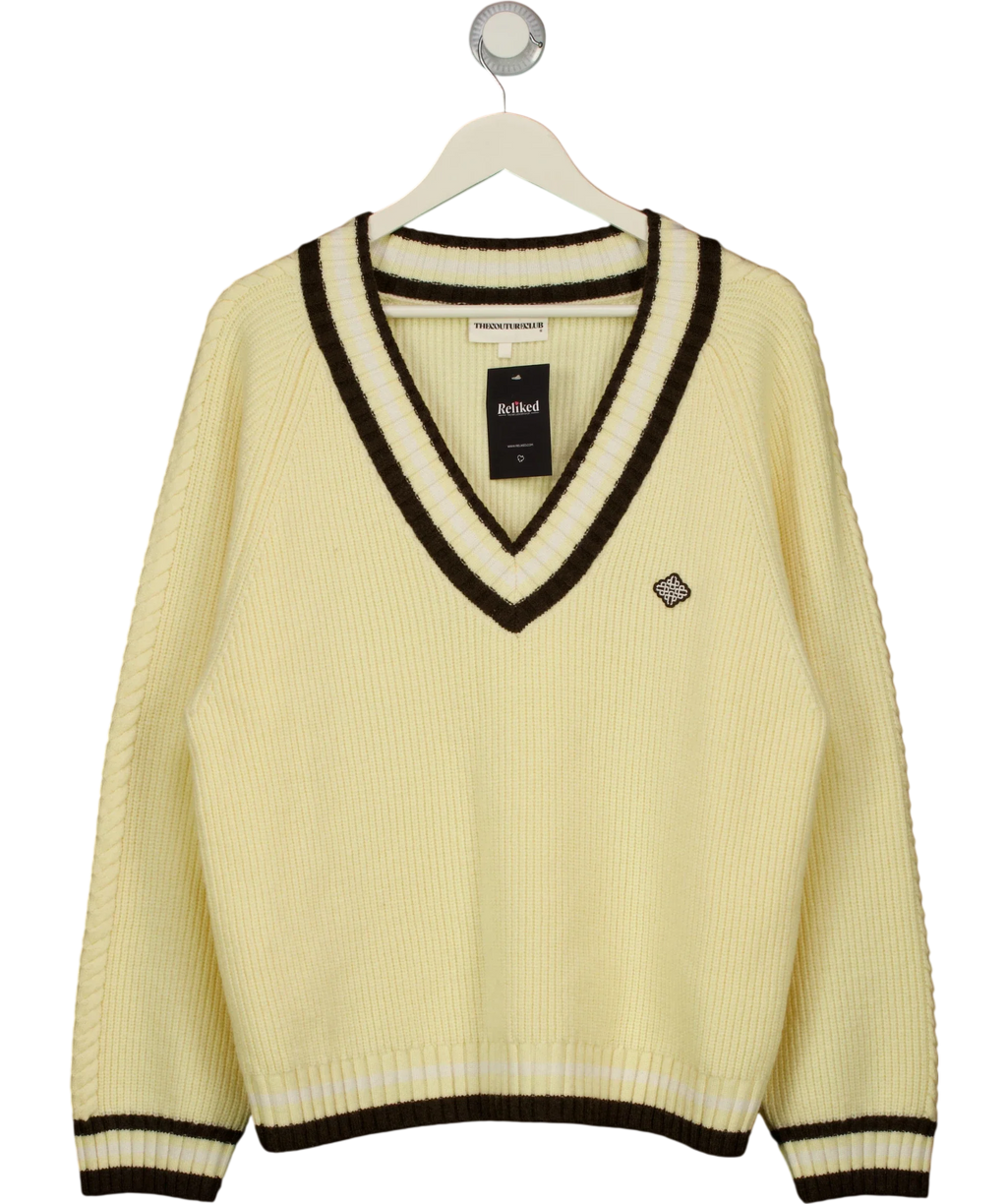 The Couture Club Cream Pastel Yellow V Neck Cricket Jumper, size UK S — front
