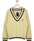 The Couture Club Cream Pastel Yellow V Neck Cricket Jumper, size UK S — front