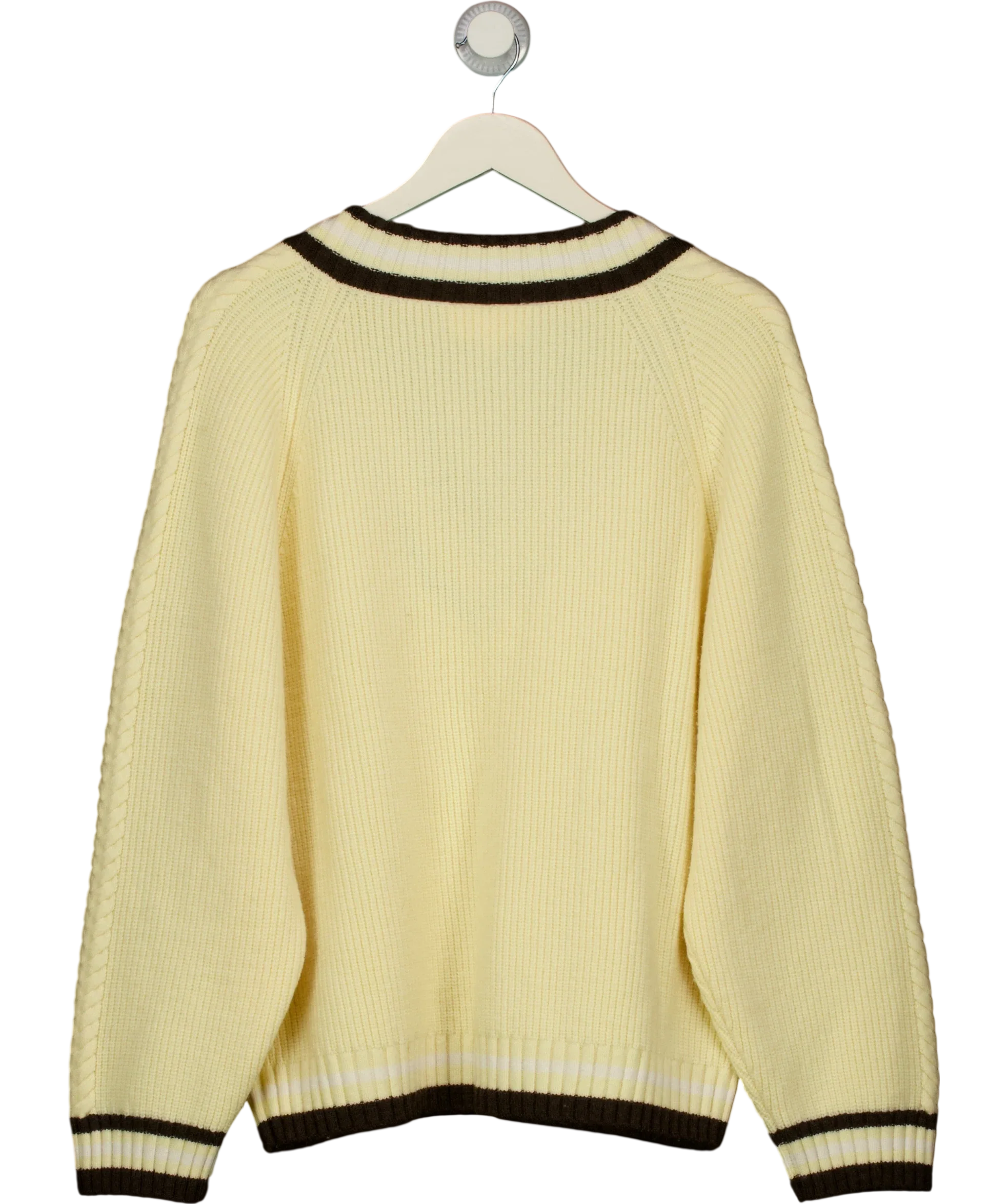 The Couture Club Cream Pastel Yellow V Neck Cricket Jumper, size UK S — back