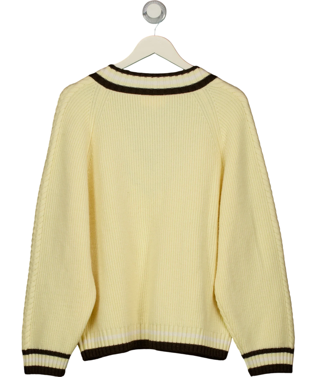 The Couture Club Cream Pastel Yellow V Neck Cricket Jumper, size UK S — back