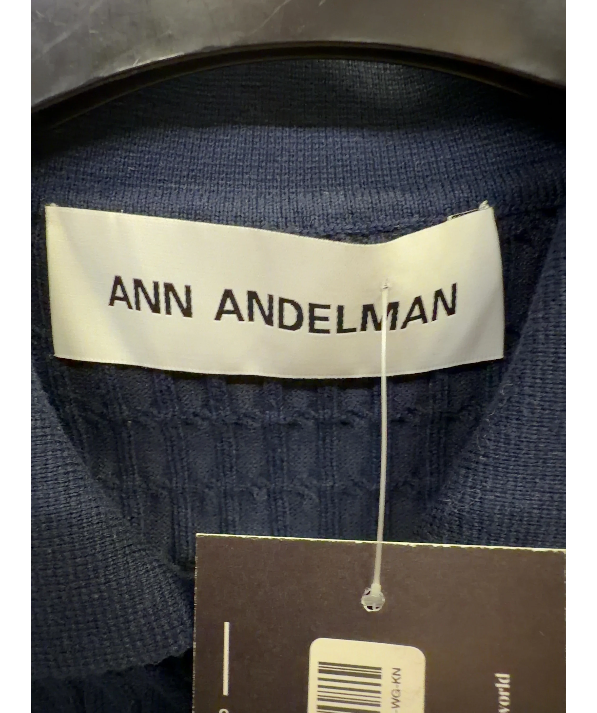ANN ANDELMAN Blue Navy Blue Cable Knit Short Sleeved Polo Top, size UK XS — detail