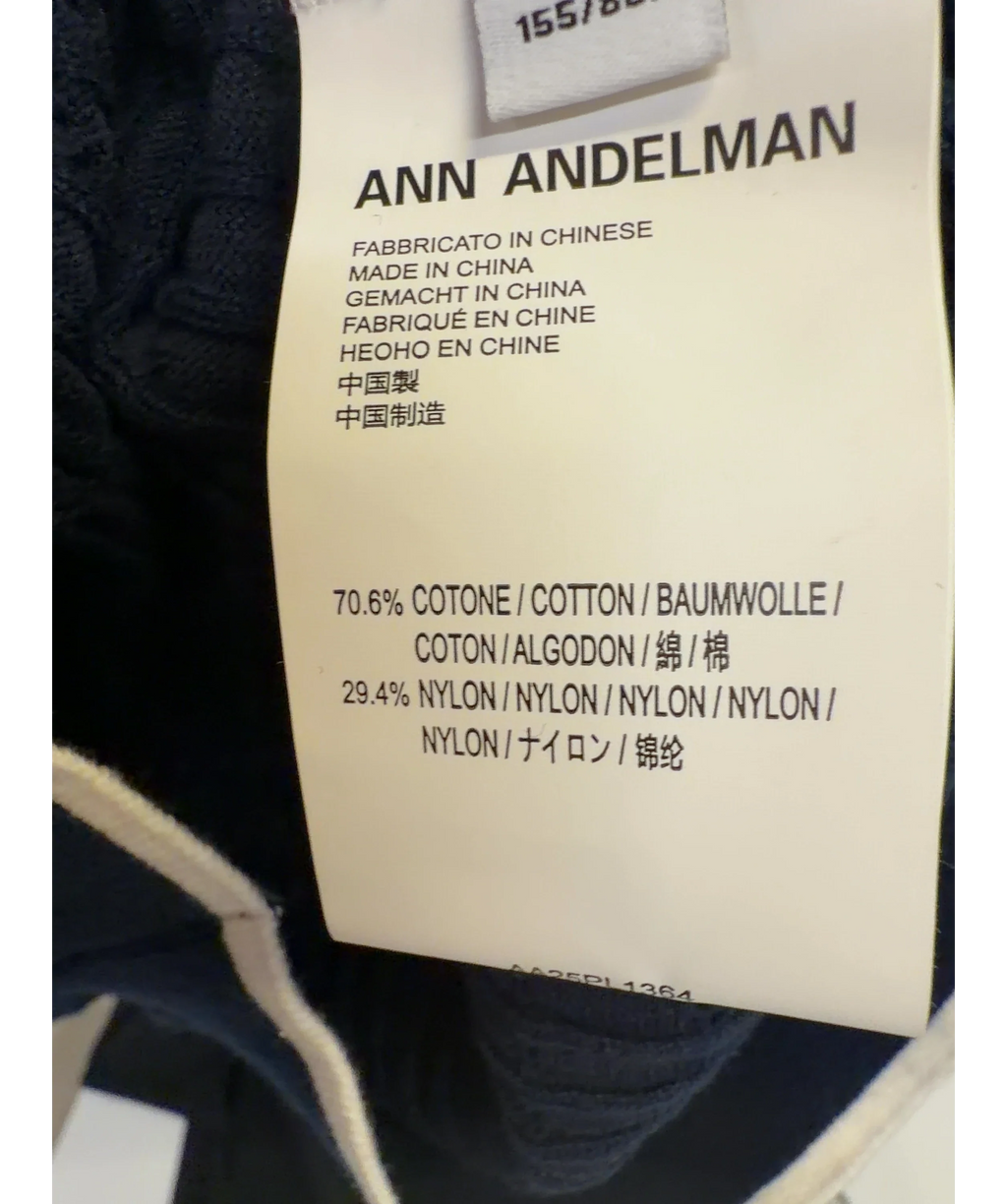 ANN ANDELMAN Blue Navy Blue Cable Knit Short Sleeved Polo Top, size UK XS — label