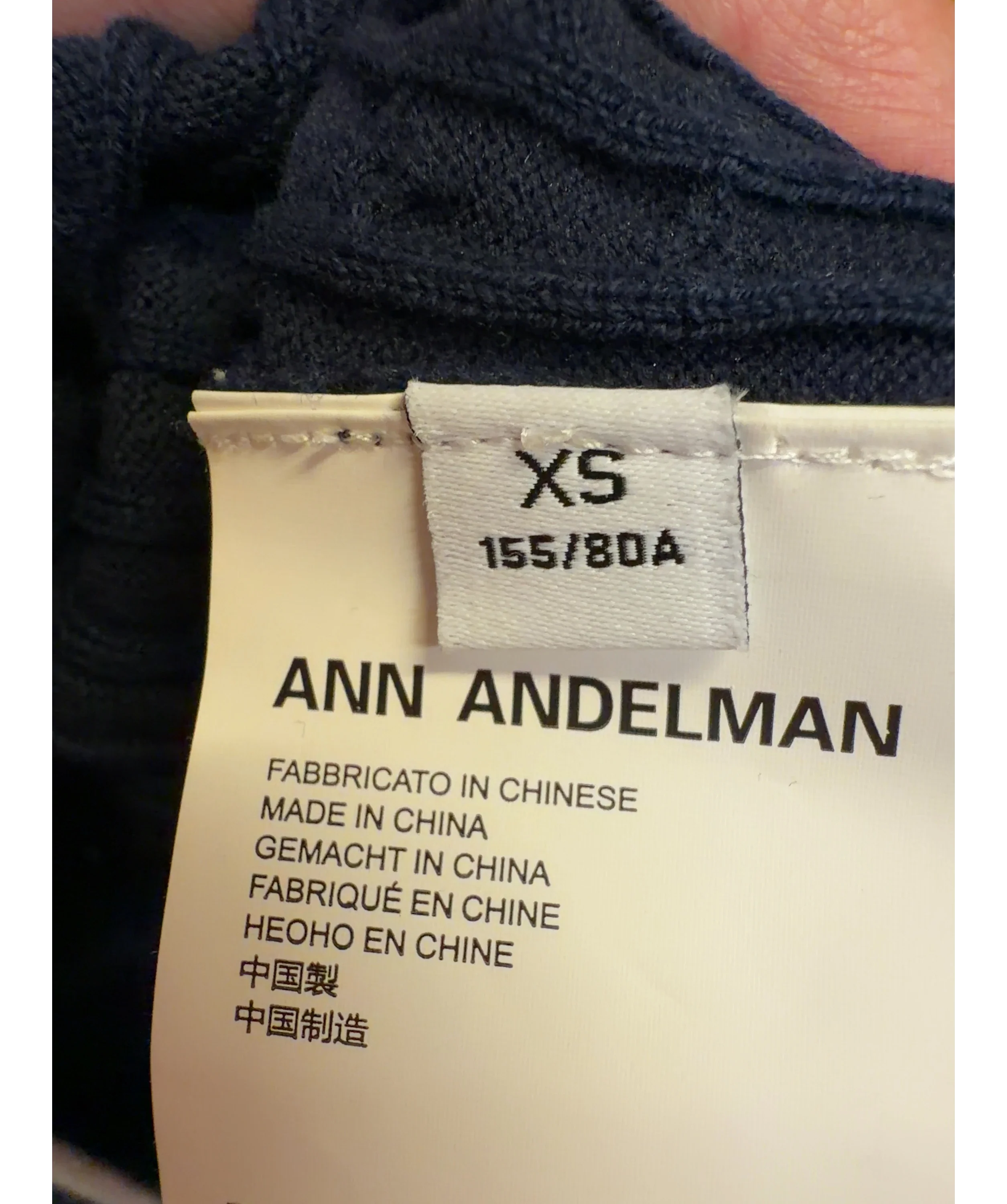 ANN ANDELMAN Blue Navy Blue Cable Knit Short Sleeved Polo Top, size UK XS — care label