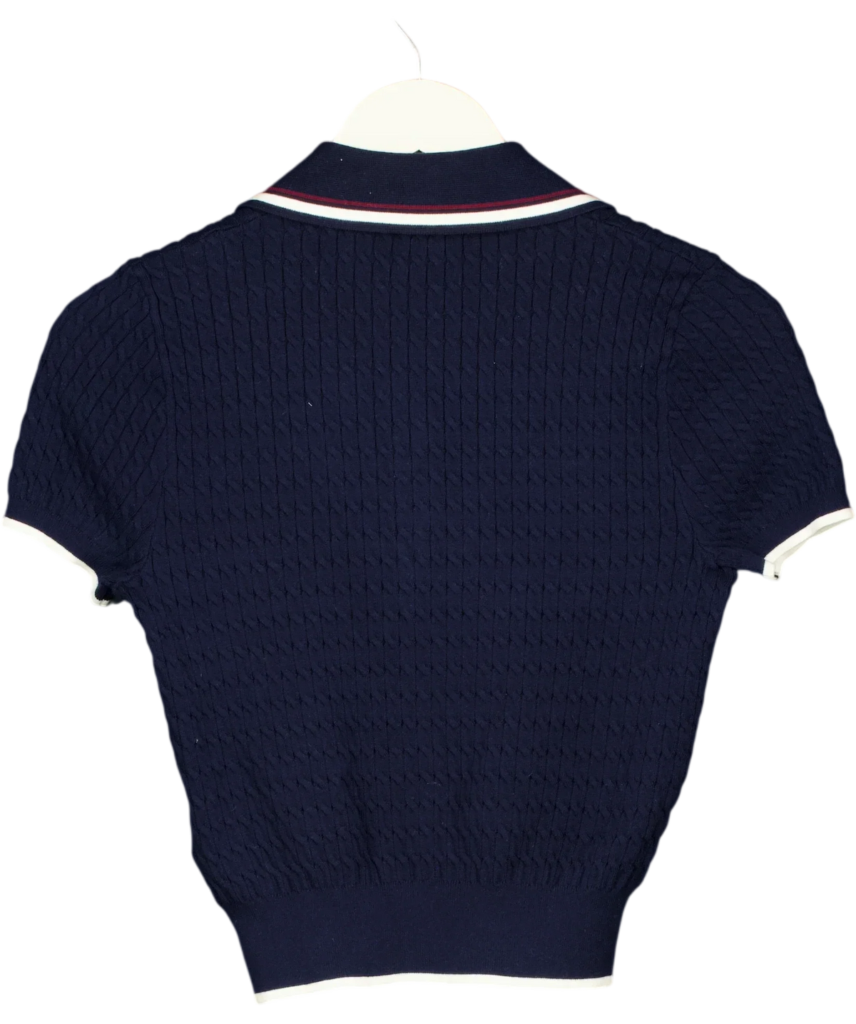 ANN ANDELMAN Blue Navy Blue Cable Knit Short Sleeved Polo Top, size UK XS — back