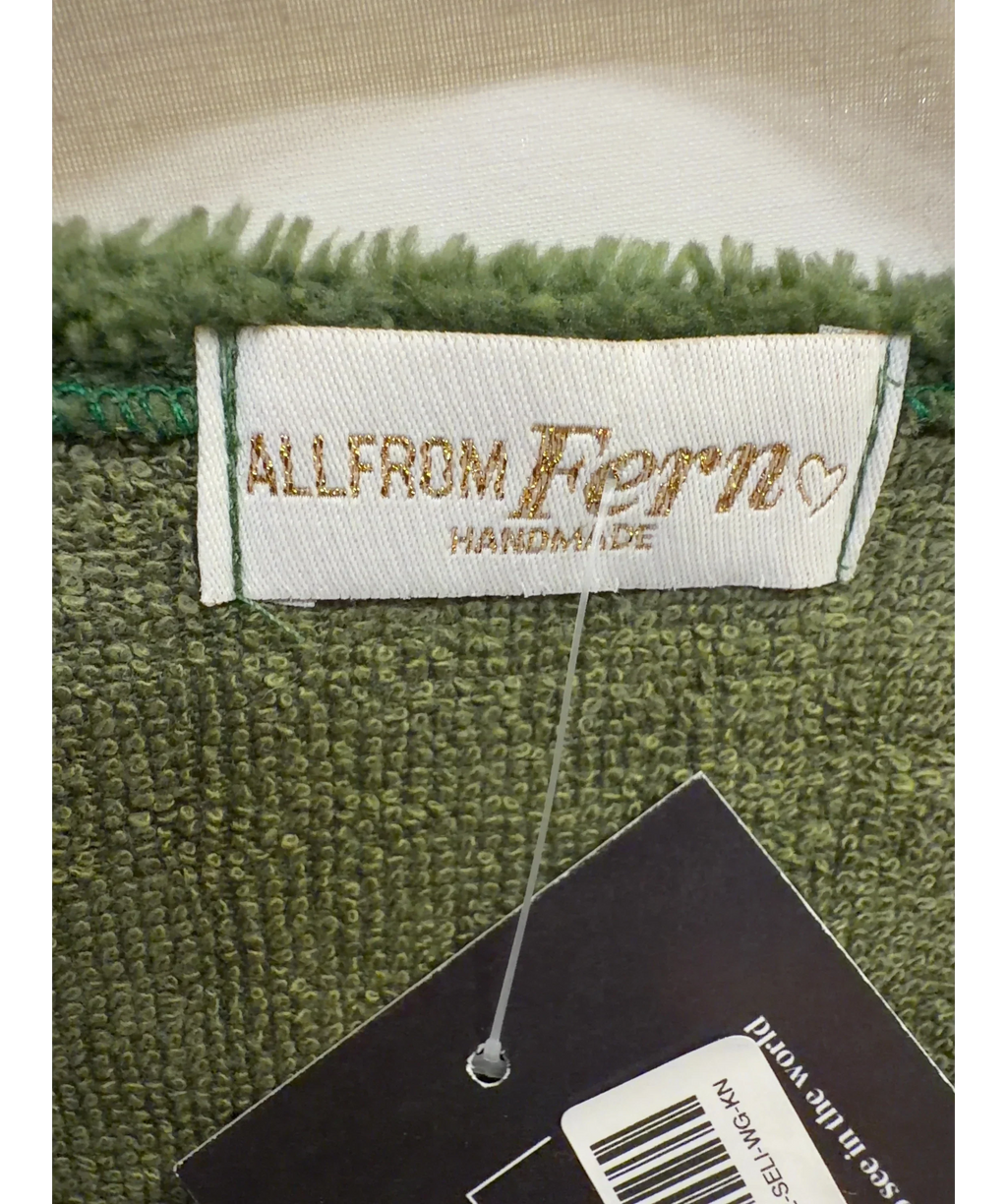 all from fern Green All From Fern Olive Green Towelling Tie Front Robe Jacket, size UK M — detail