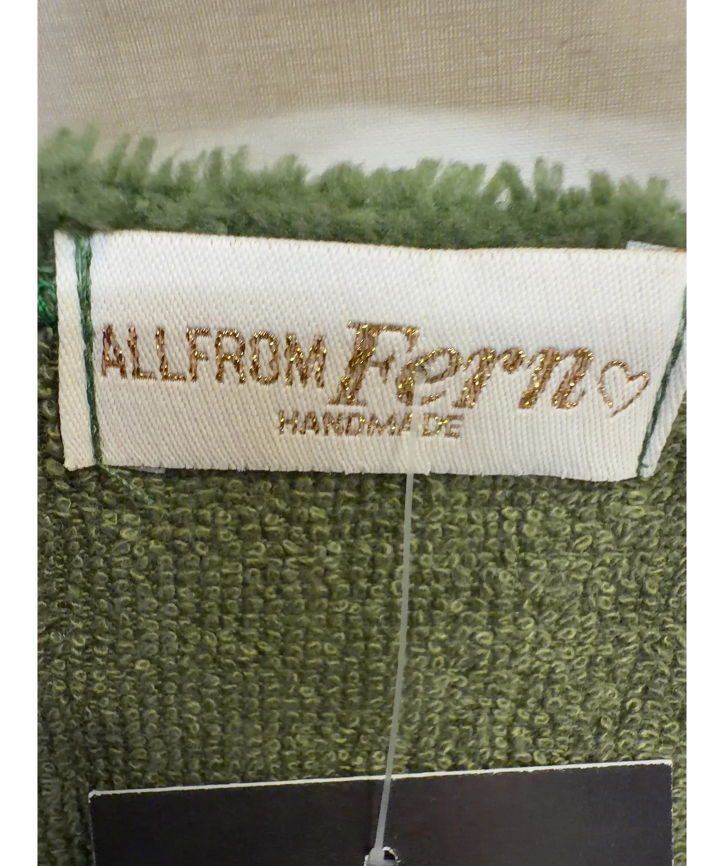 all from fern Green All From Fern Olive Green Towelling Tie Front Robe Jacket, size UK M — label