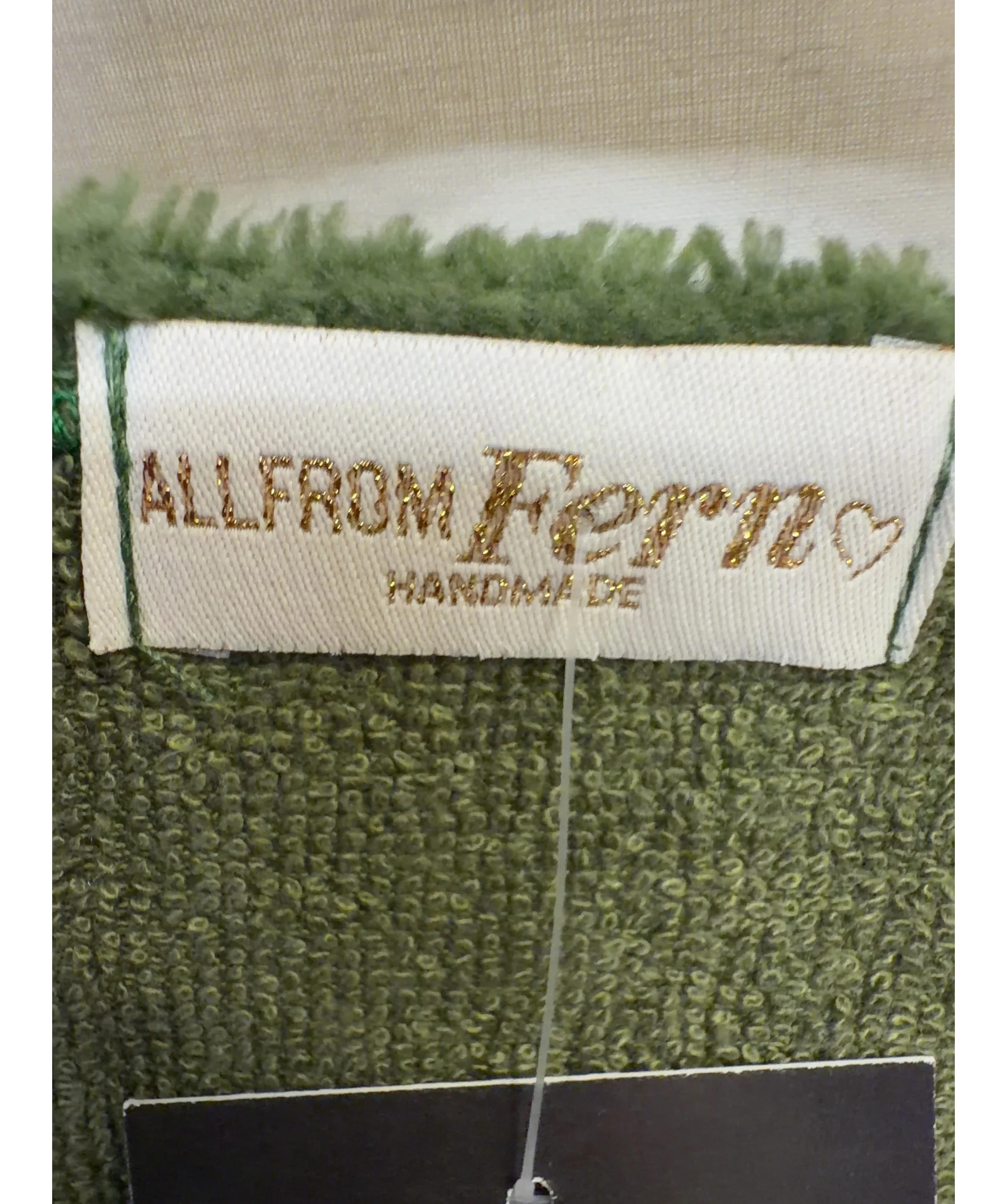 all from fern Green All From Fern Olive Green Towelling Tie Front Robe Jacket, size UK M — label