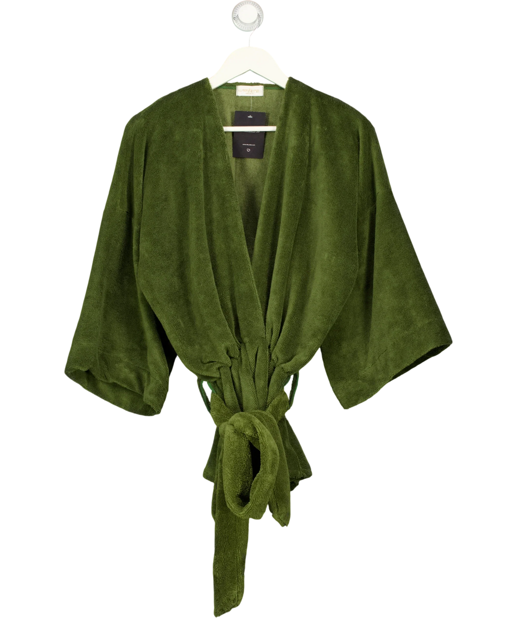 all from fern Green All From Fern Olive Green Towelling Tie Front Robe Jacket, size UK M — front