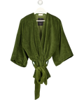 all from fern Green All From Fern Olive Green Towelling Tie Front Robe Jacket, size UK M — front