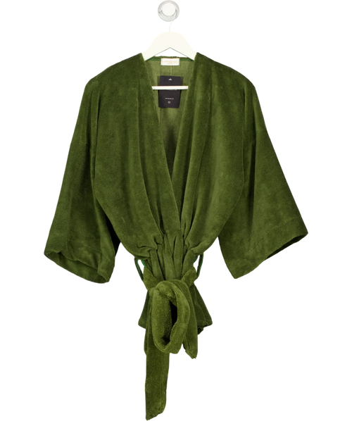 all from fern Green All From Fern Olive Green Towelling Tie Front Robe Jacket, size UK M — front
