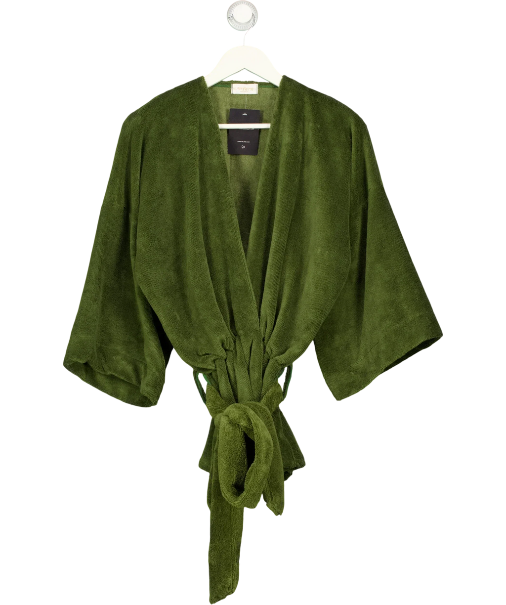 all from fern Green All From Fern Olive Green Towelling Tie Front Robe Jacket, size UK M — front