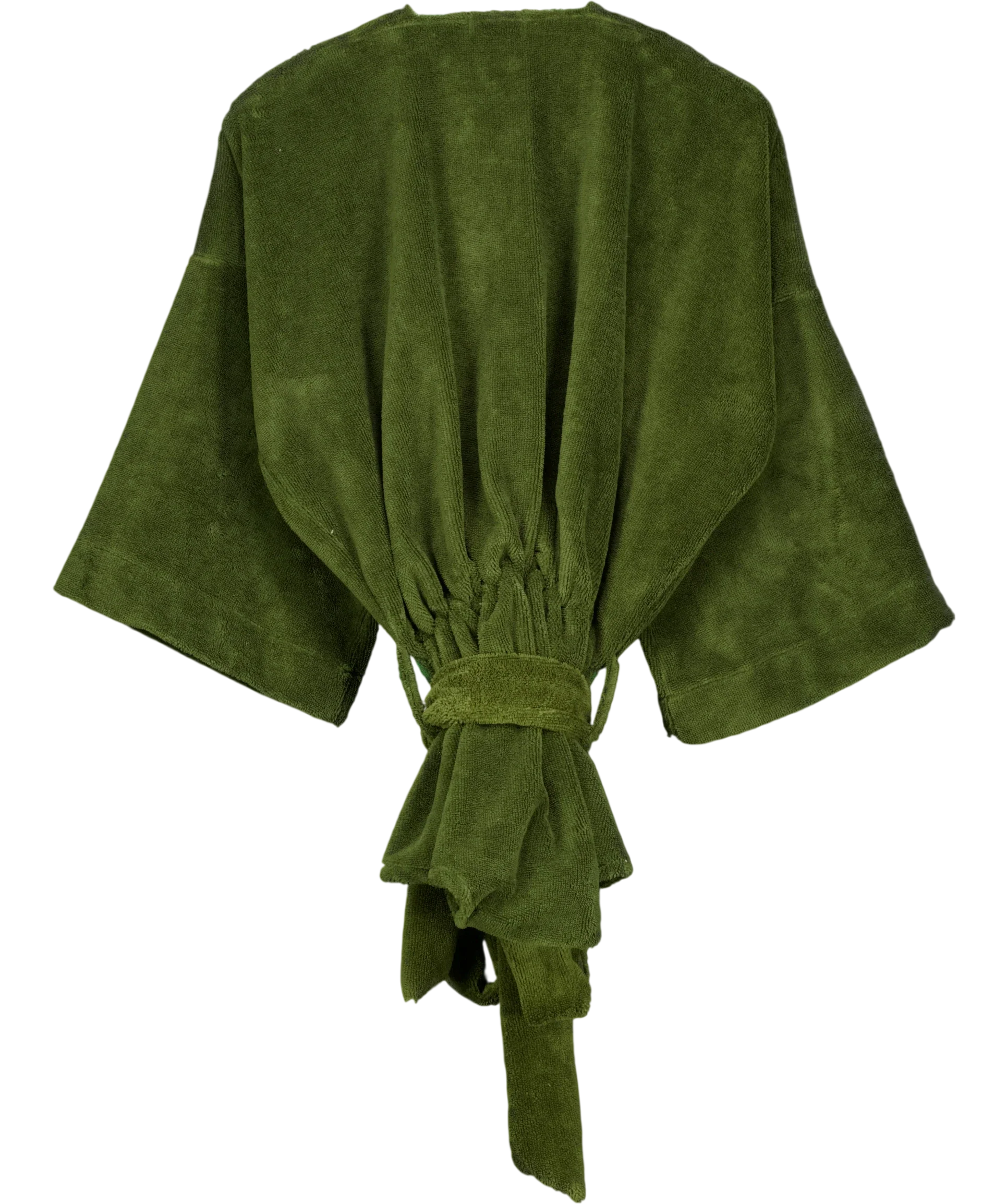 all from fern Green All From Fern Olive Green Towelling Tie Front Robe Jacket, size UK M — back