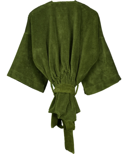 all from fern Green All From Fern Olive Green Towelling Tie Front Robe Jacket, size UK M — back