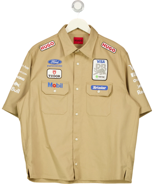 HUGO Vcarb F1 Team Beige Short Sleeved Sponsor Patch Shirt UK S