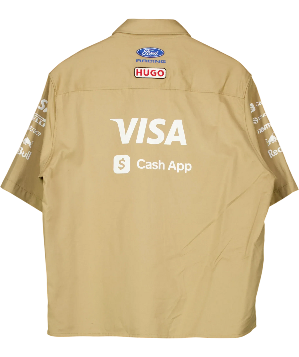 HUGO Beige VCARB F1 Team Beige Short Sleeved Sponsor Patch Shirt, size UK S — back