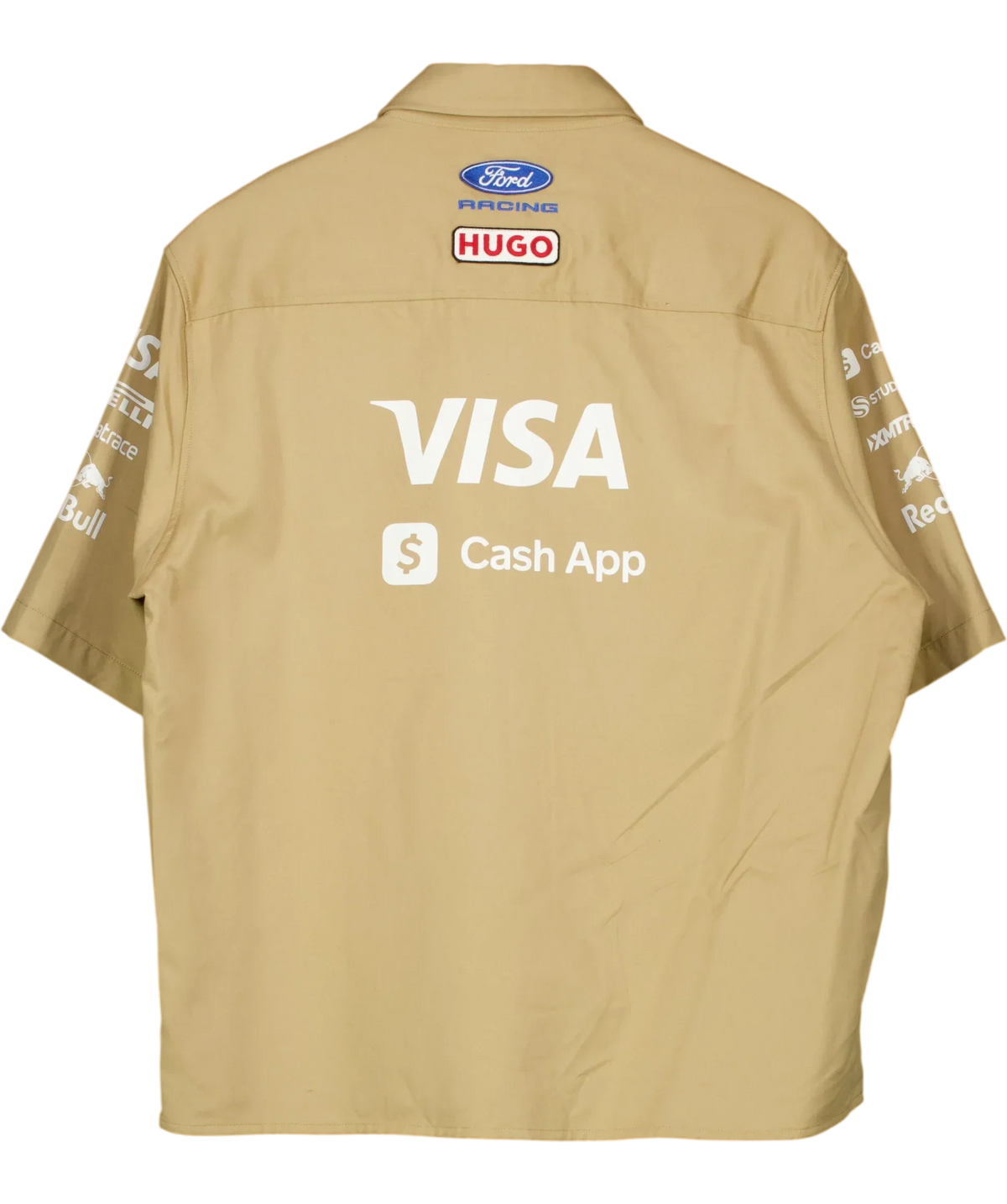 HUGO Beige VCARB F1 Team Beige Short Sleeved Sponsor Patch Shirt, size UK S — back