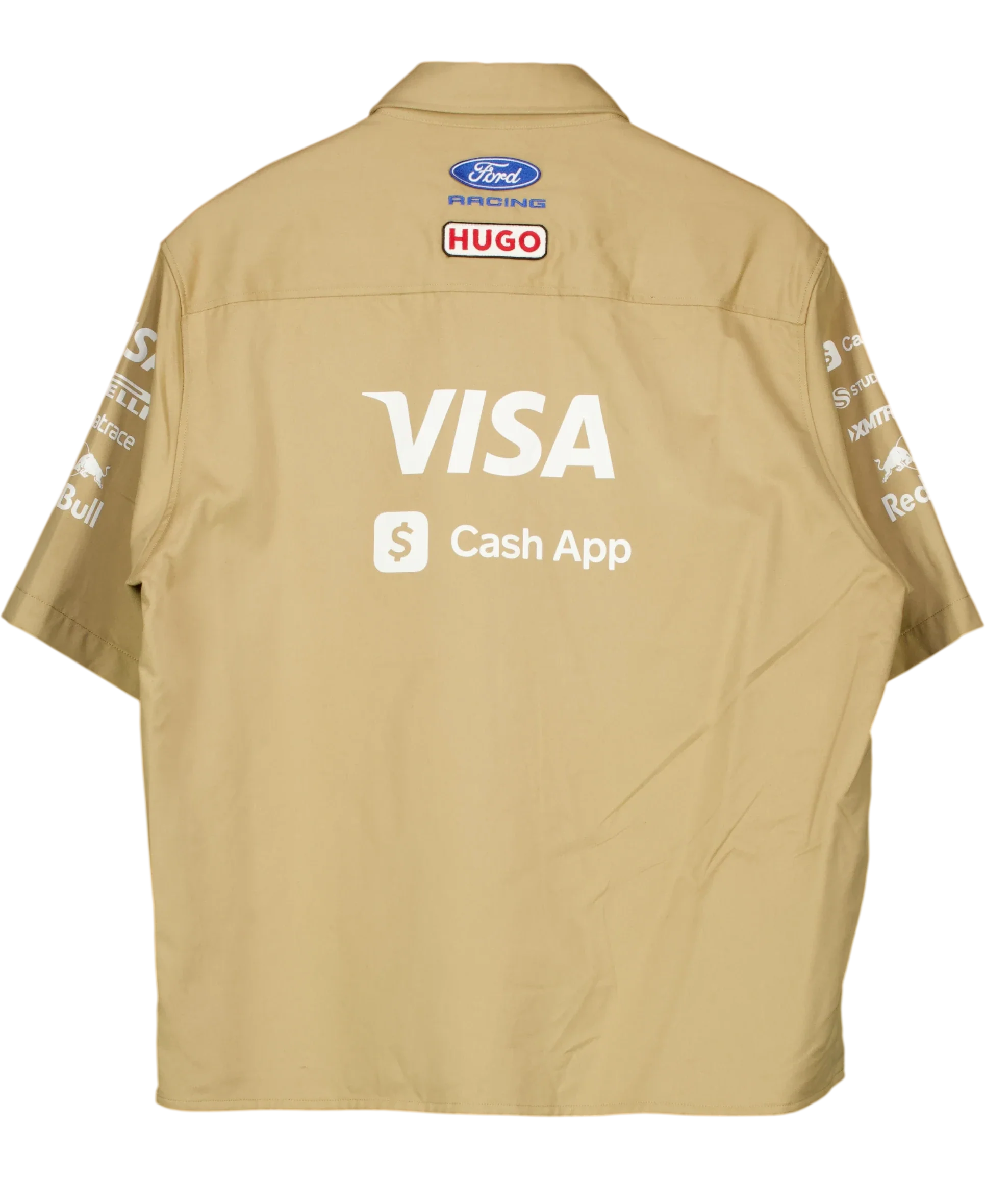 HUGO Beige VCARB F1 Team Beige Short Sleeved Sponsor Patch Shirt, size UK S — back