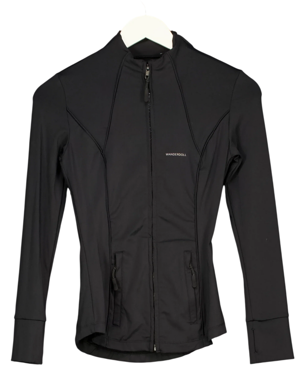 WANDERDOLL Black Fitted Zip-Up Performance Track Jacket Black, size UK XS — front