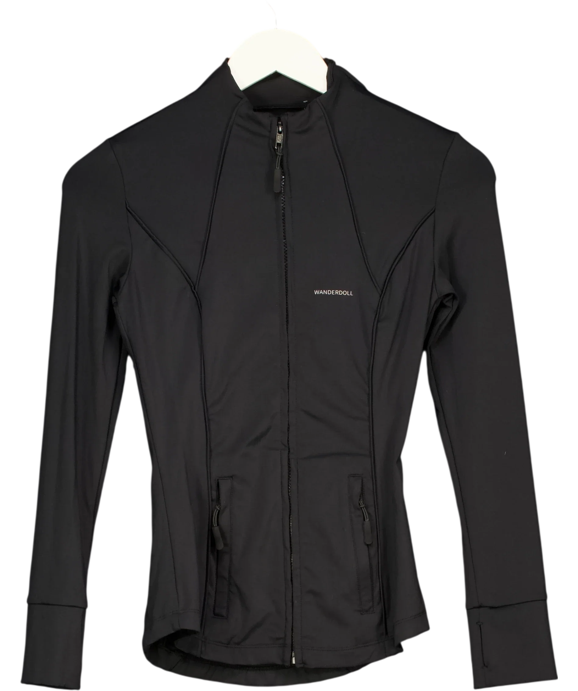 WANDERDOLL Black Fitted Zip-Up Performance Track Jacket Black, size UK XS — front