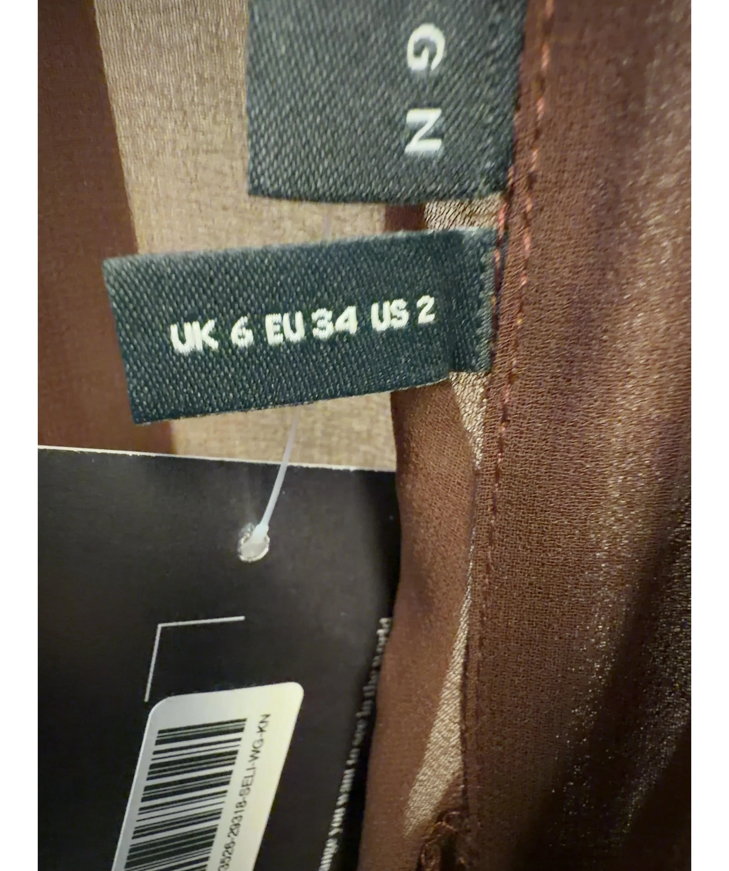 ASOS Brown x The Sourced Collection Brown Tie Front Chiffon Blouse, size UK 6 — care label